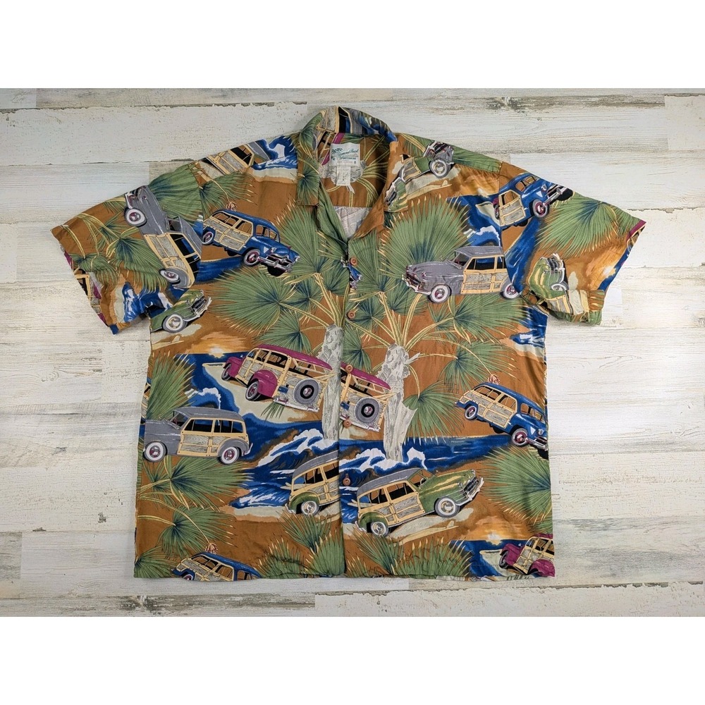 Diamond Head Sportswear Vintage Hawaiian Shirt XL Rayon Classic Cars Surf Beach